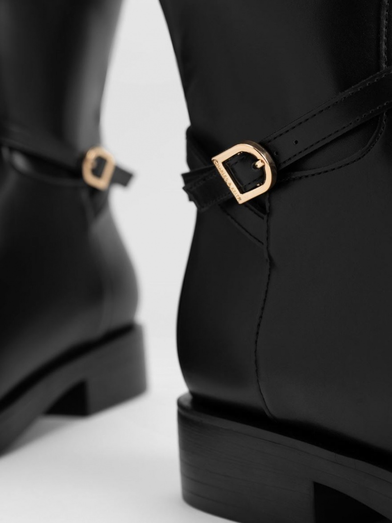 Cizme Pana La Genunchi Charles & Keith Belted Negrii | 796TRFEMX