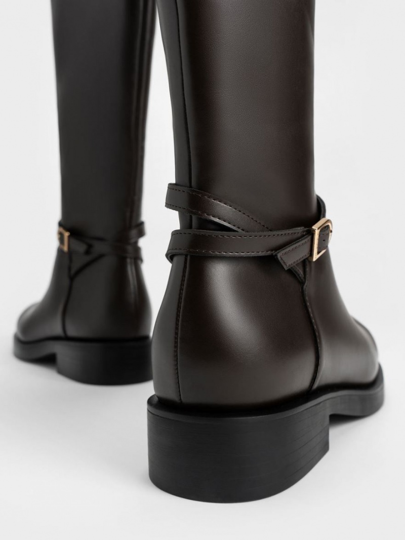 Cizme Pana La Genunchi Charles & Keith Belted Maro Inchis | 073XLUQAO