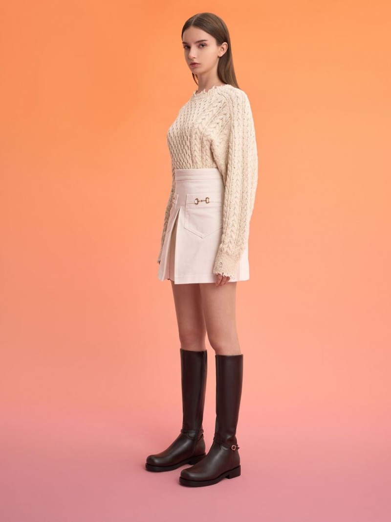 Cizme Pana La Genunchi Charles & Keith Belted Maro Inchis | 073XLUQAO
