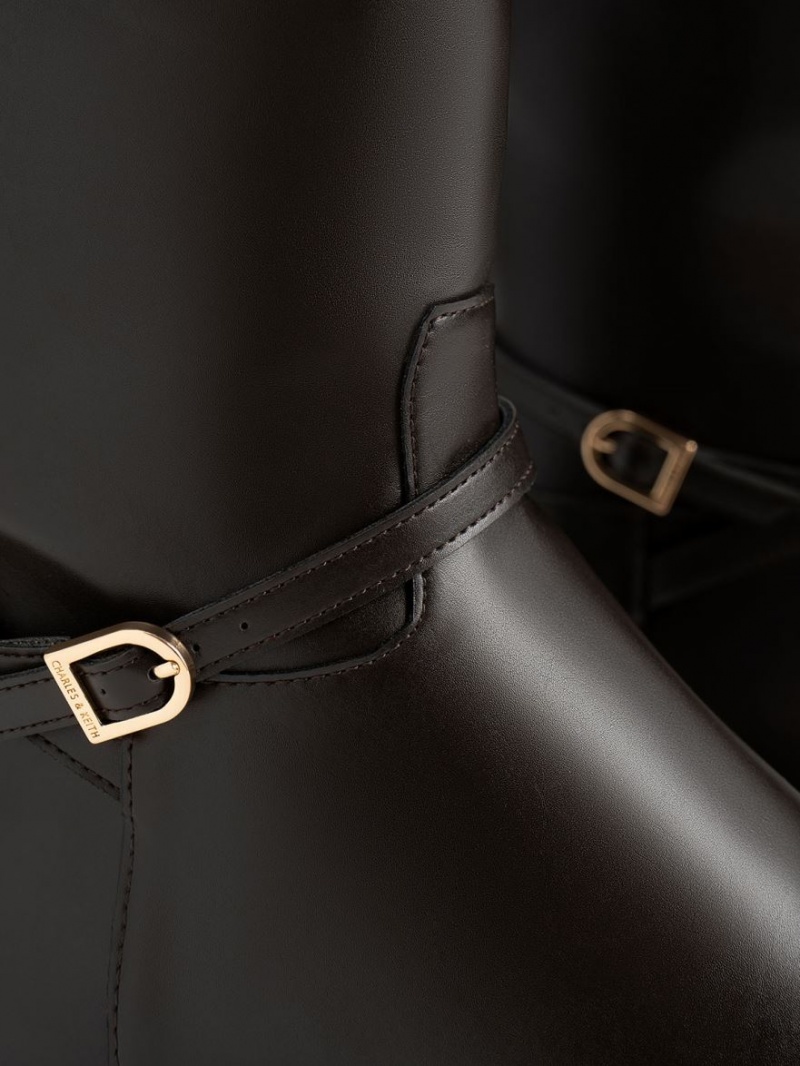 Cizme Pana La Genunchi Charles & Keith Belted Maro Inchis | 073XLUQAO