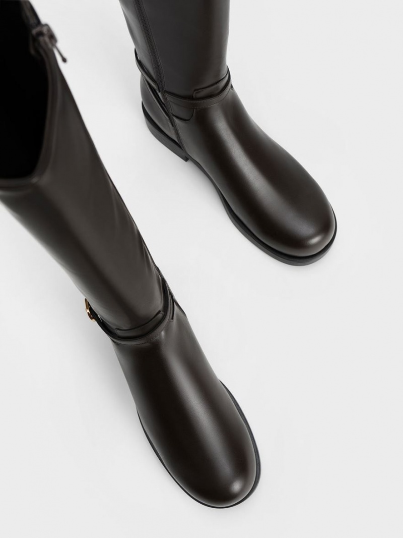 Cizme Pana La Genunchi Charles & Keith Belted Maro Inchis | 073XLUQAO