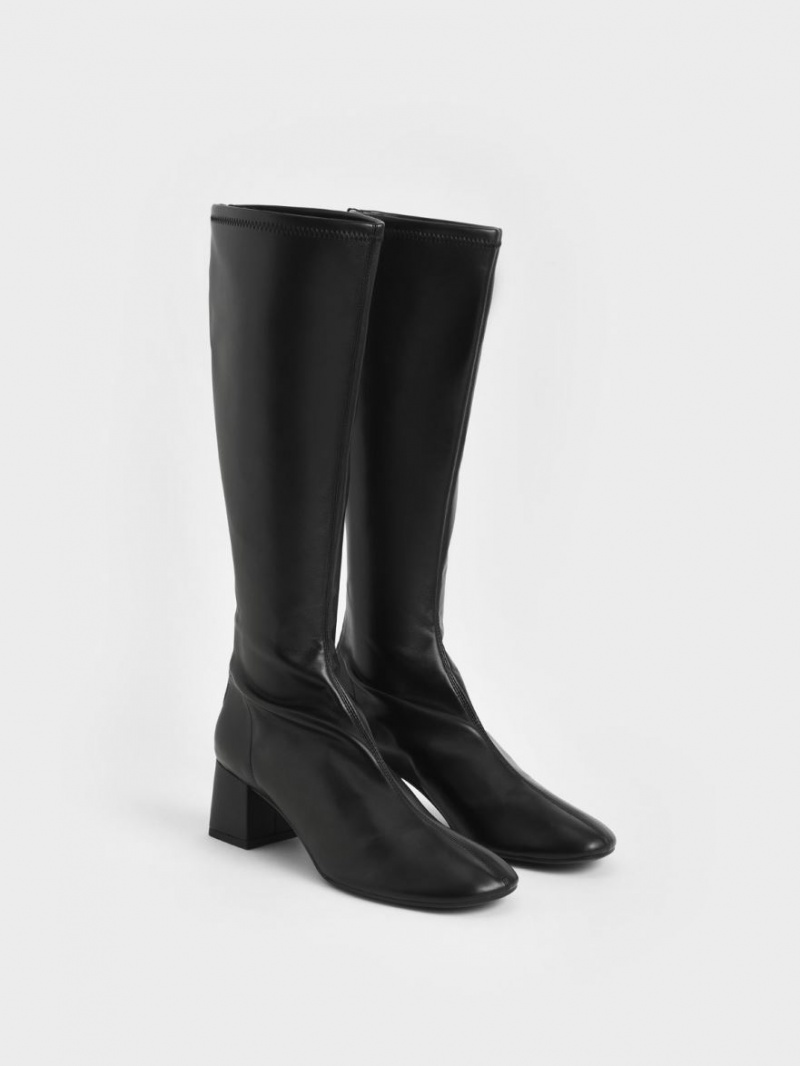 Cizme Pana La Genunchi Charles & Keith Block Heel Negrii | 614RPDZEC