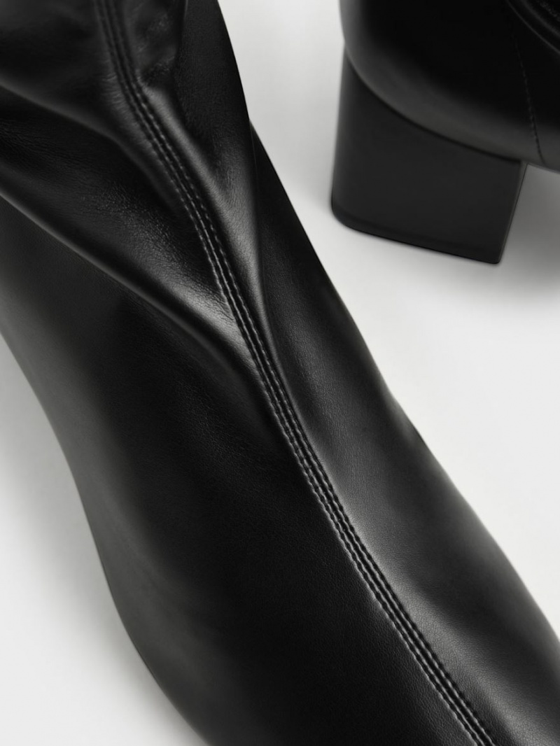 Cizme Pana La Genunchi Charles & Keith Block Heel Negrii | 614RPDZEC