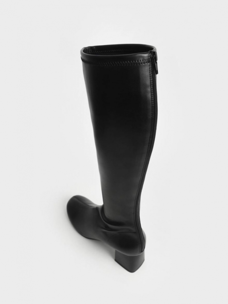 Cizme Pana La Genunchi Charles & Keith Block Heel Negrii | 614RPDZEC