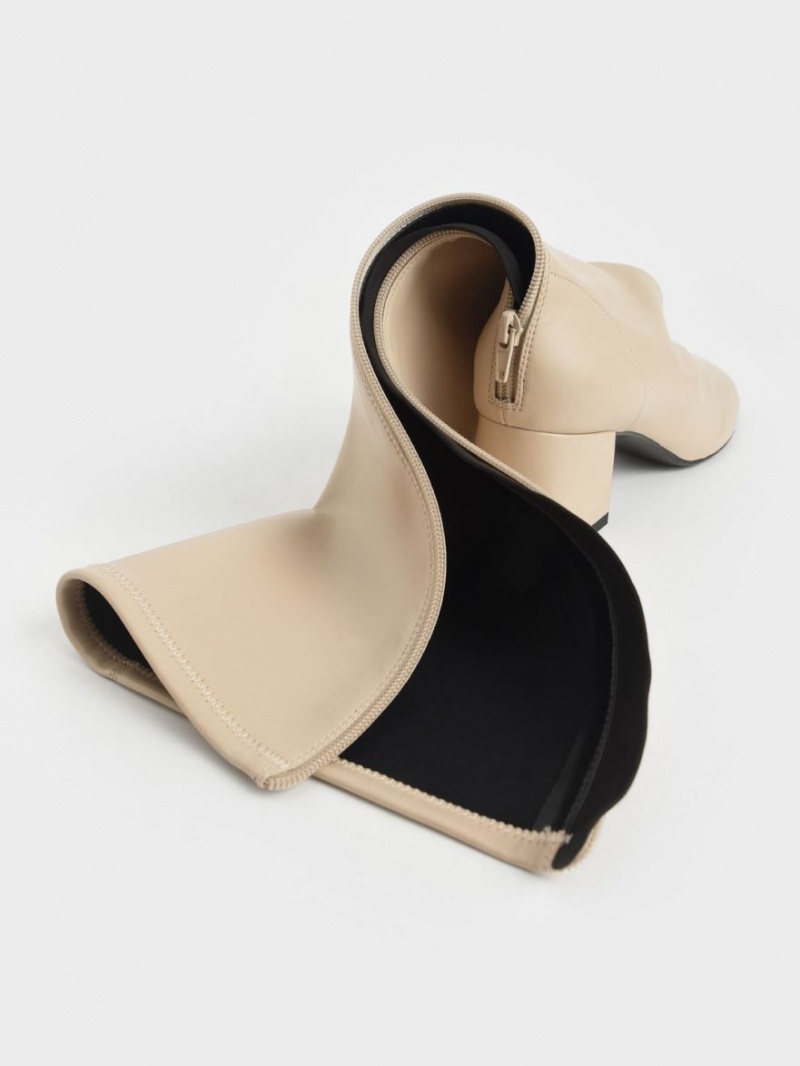 Cizme Pana La Genunchi Charles & Keith Block Heel Bej | 270CAIZBM