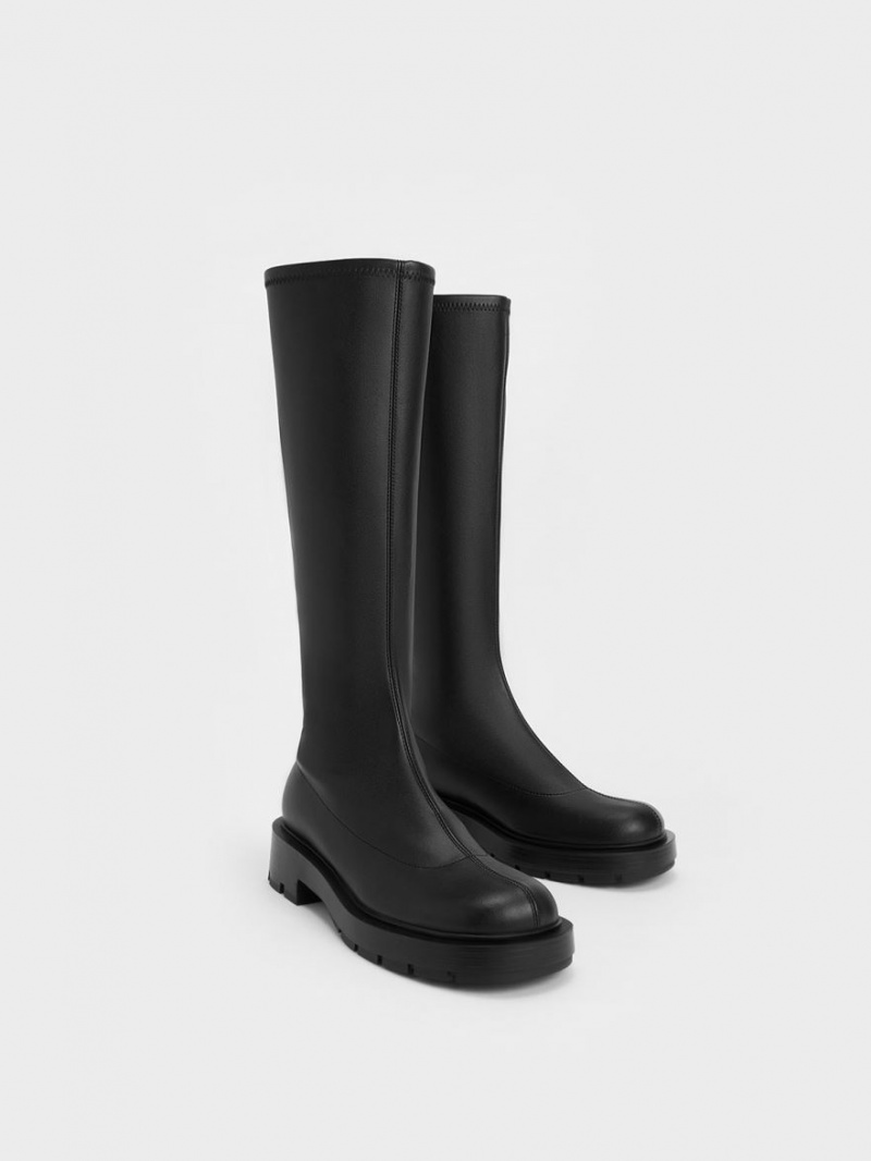 Cizme Pana La Genunchi Charles & Keith Block Heel Negrii | 659IPOHLV