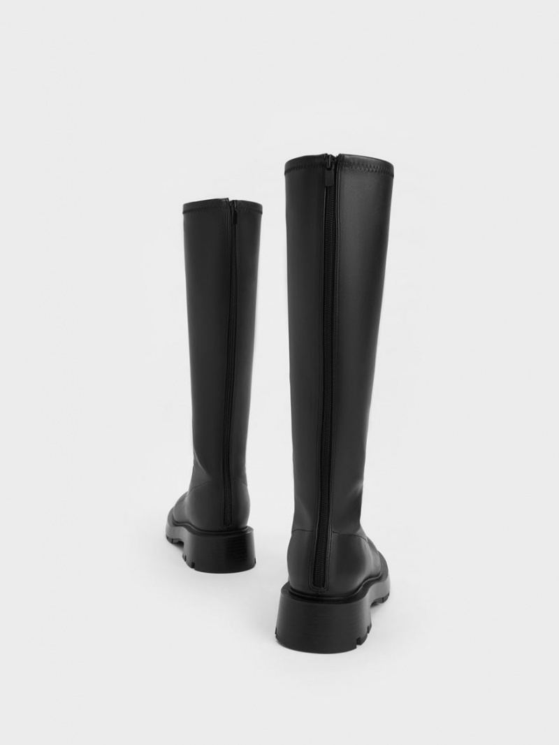 Cizme Pana La Genunchi Charles & Keith Block Heel Negrii | 659IPOHLV