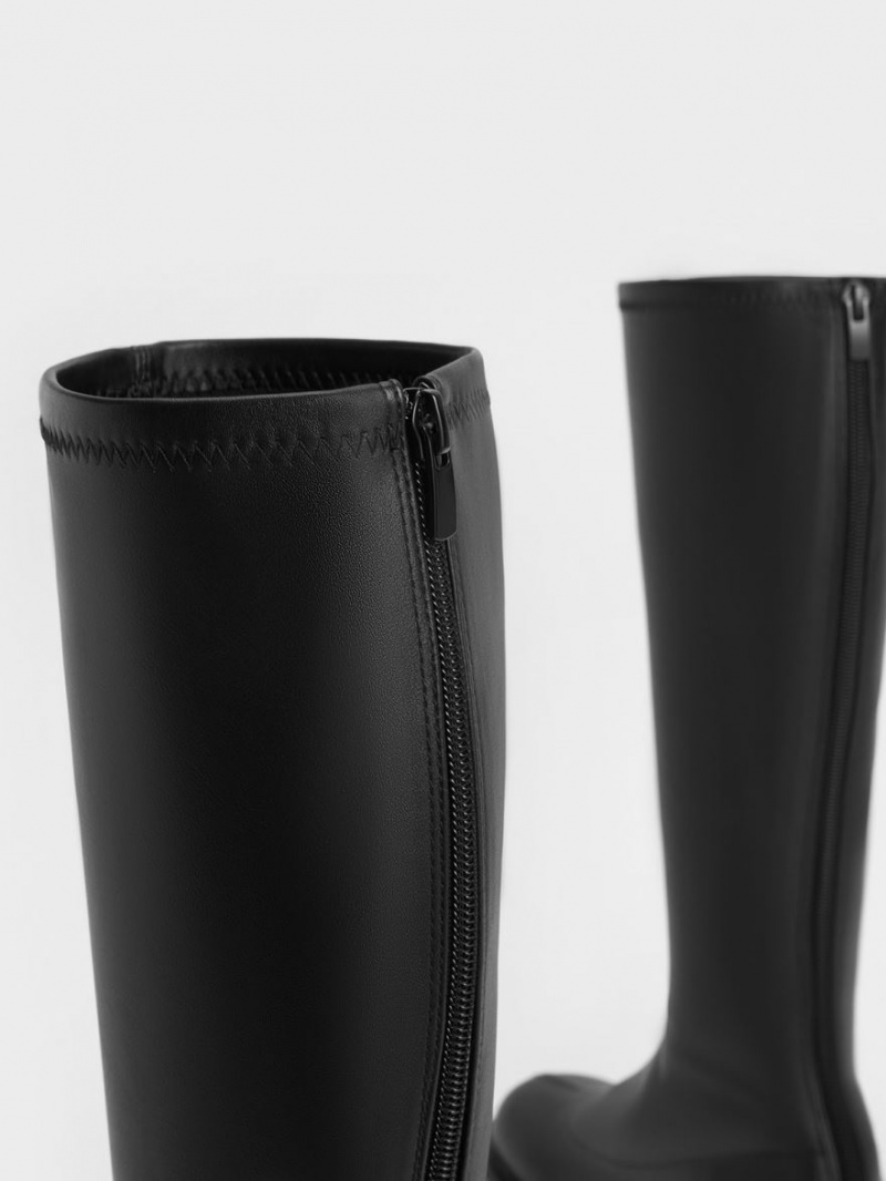 Cizme Pana La Genunchi Charles & Keith Block Heel Negrii | 659IPOHLV