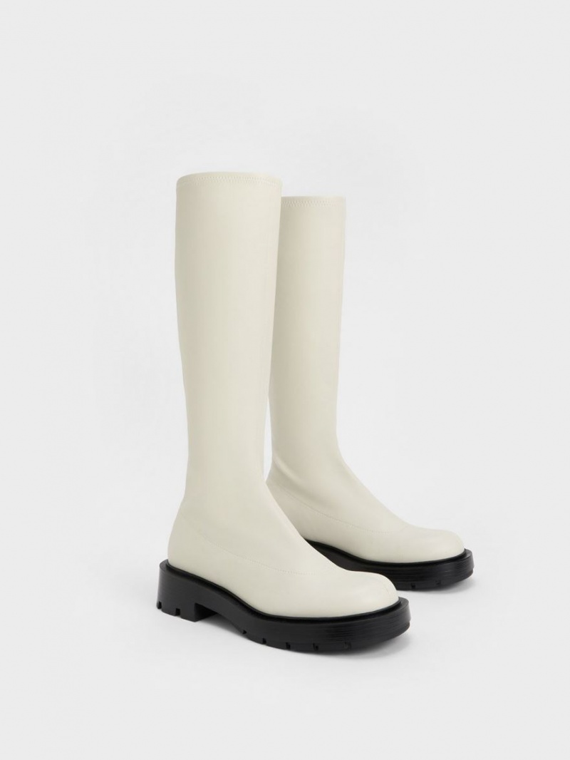 Cizme Pana La Genunchi Charles & Keith Block Heel Albi | 476FILGMQ