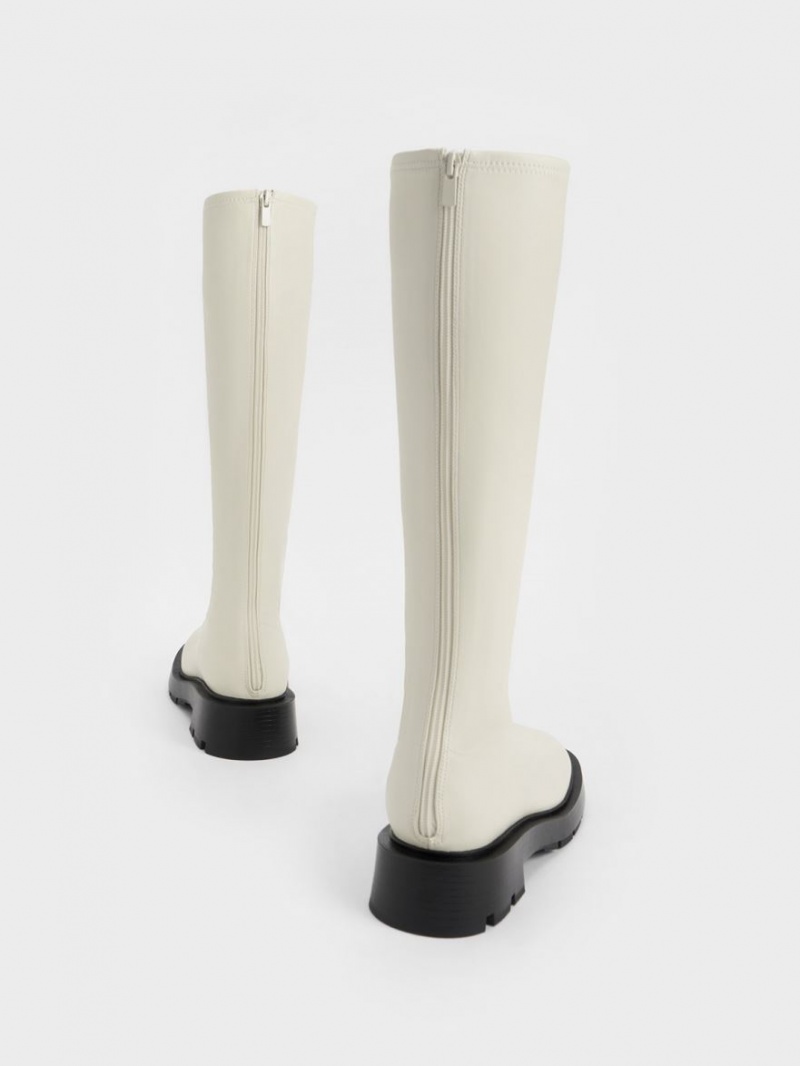 Cizme Pana La Genunchi Charles & Keith Block Heel Albi | 476FILGMQ