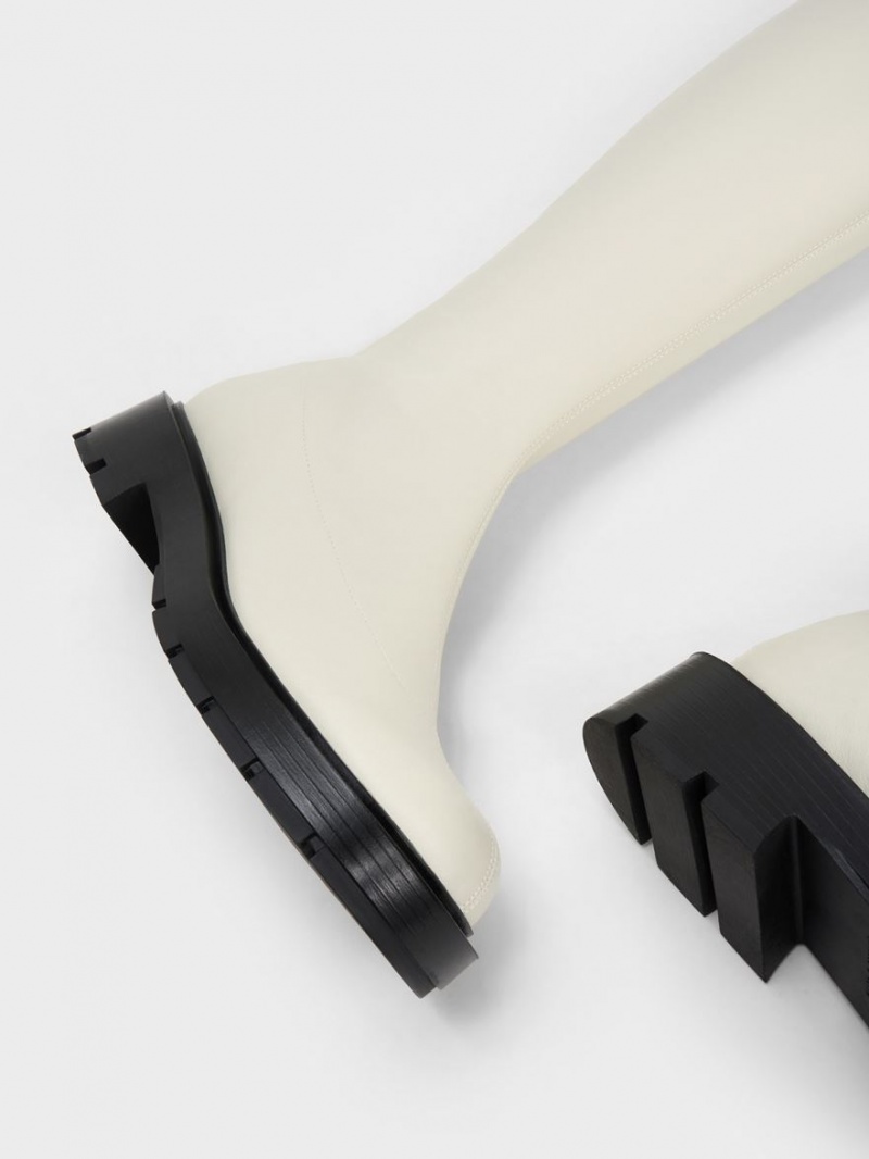 Cizme Pana La Genunchi Charles & Keith Block Heel Albi | 476FILGMQ