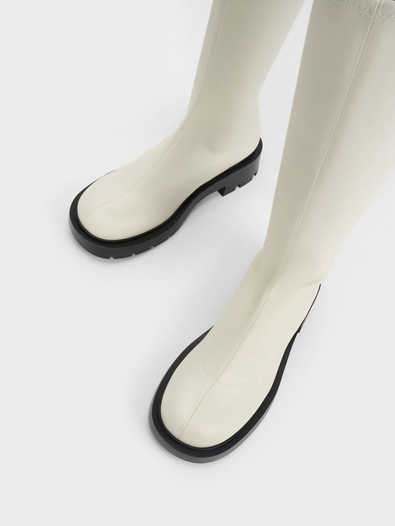 Cizme Pana La Genunchi Charles & Keith Block Heel Albi | 476FILGMQ
