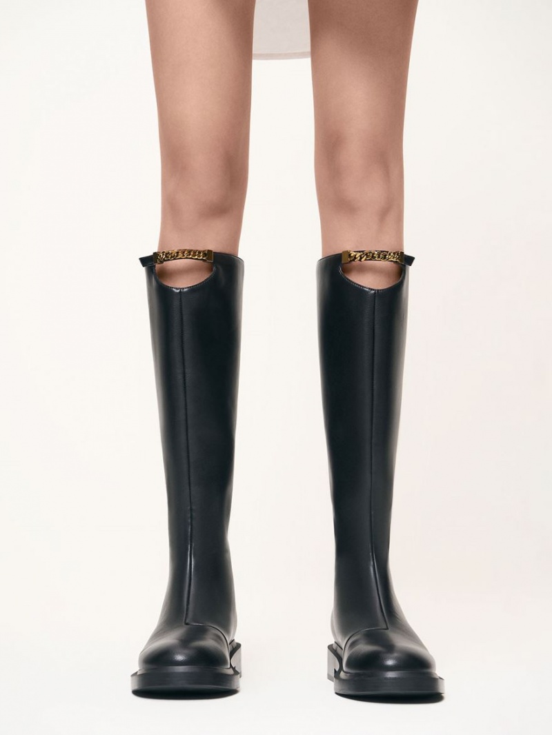 Cizme Pana La Genunchi Charles & Keith Chain-Link Cut-Out Negrii | 642XFSGCR