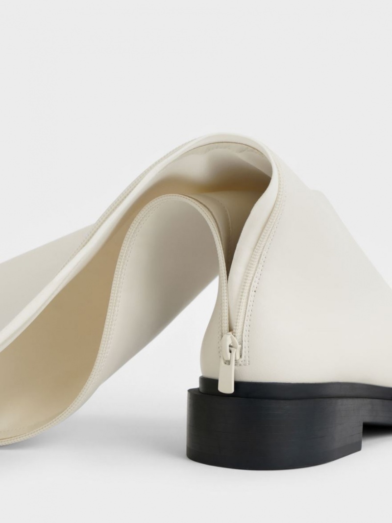 Cizme Pana La Genunchi Charles & Keith Chain-Link Cut-Out Albi | 410SBMQNR