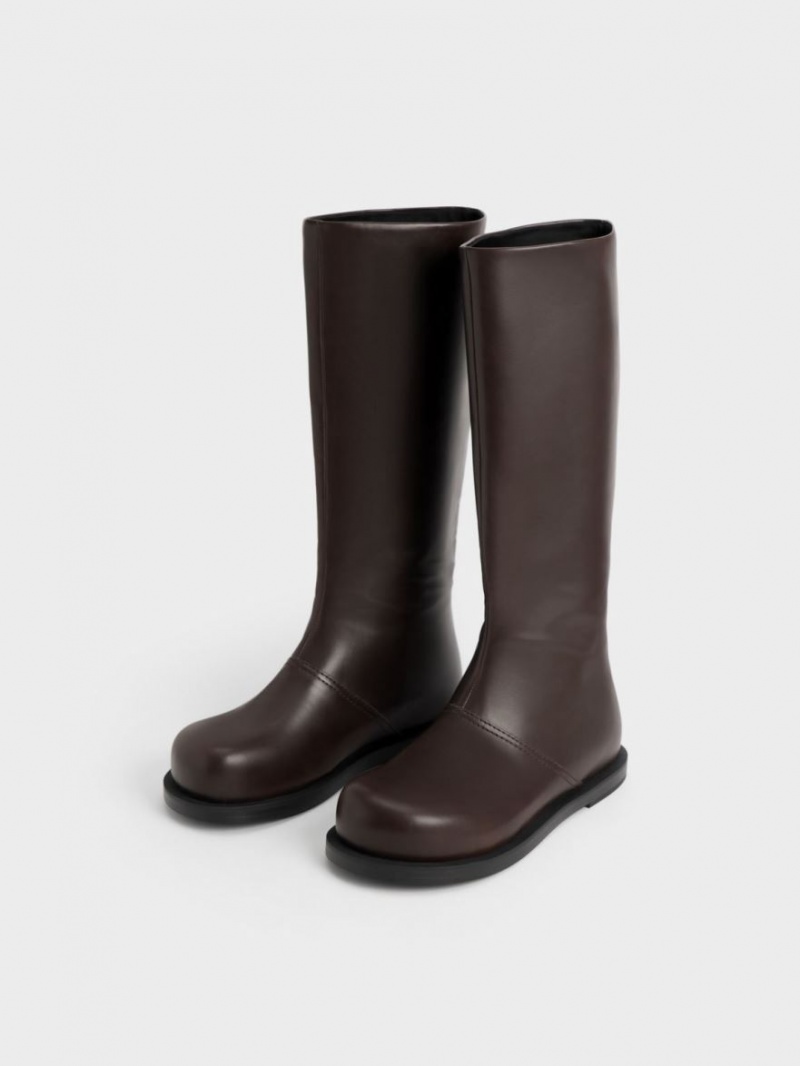 Cizme Pana La Genunchi Charles & Keith Faux Piele Maro Inchis | 830JDBARE