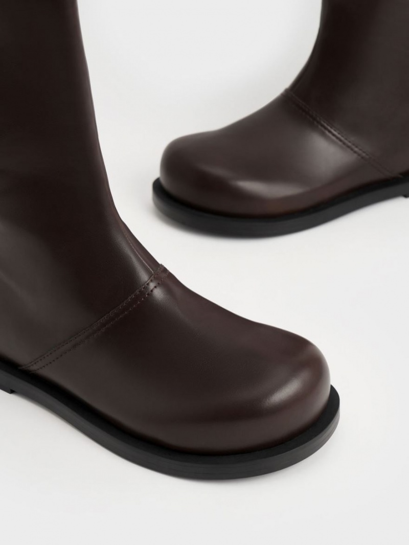 Cizme Pana La Genunchi Charles & Keith Faux Piele Maro Inchis | 830JDBARE