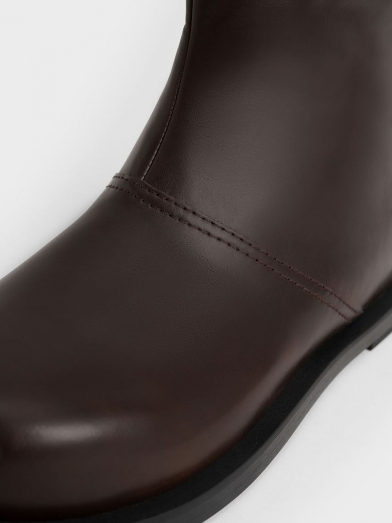Cizme Pana La Genunchi Charles & Keith Faux Piele Maro Inchis | 830JDBARE
