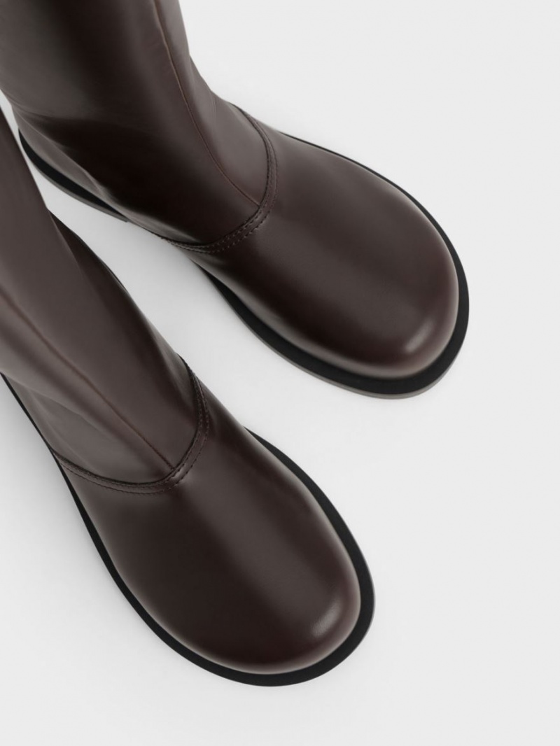 Cizme Pana La Genunchi Charles & Keith Faux Piele Maro Inchis | 830JDBARE