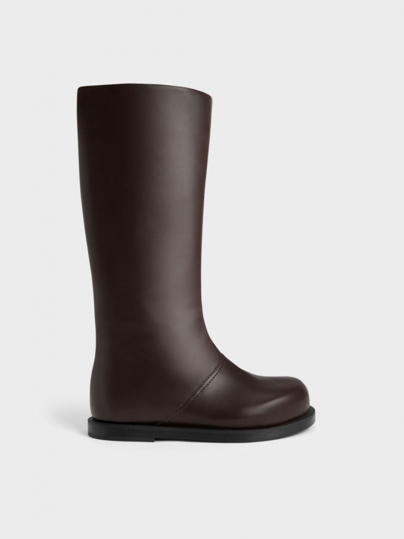 Cizme Pana La Genunchi Charles & Keith Faux Piele Maro Inchis | 830JDBARE