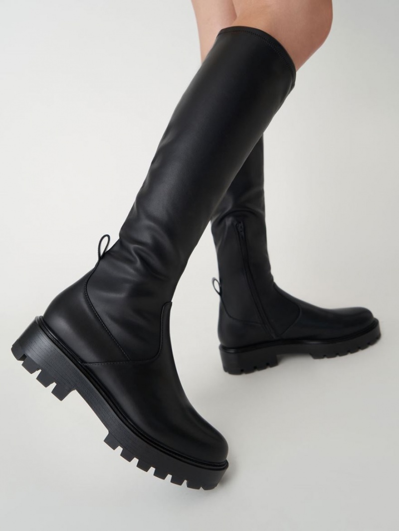 Cizme Pana La Genunchi Charles & Keith Faux Piele Negrii | 429YSXUGP