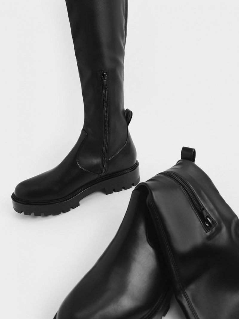 Cizme Pana La Genunchi Charles & Keith Faux Piele Negrii | 429YSXUGP
