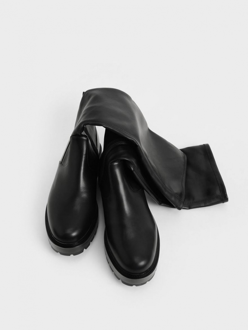 Cizme Pana La Genunchi Charles & Keith Faux Piele Negrii | 429YSXUGP