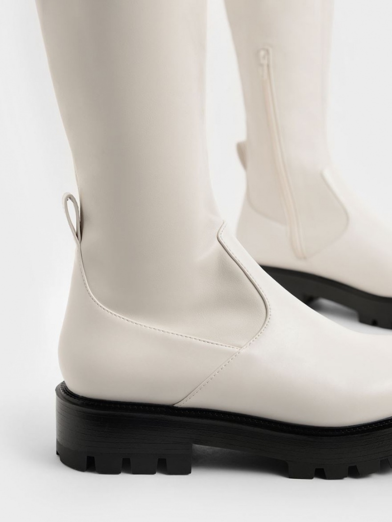 Cizme Pana La Genunchi Charles & Keith Faux Piele Albi | 843HKTSQV