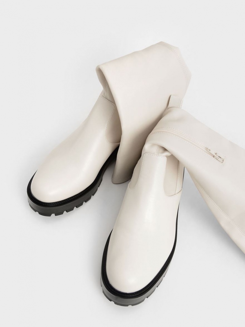 Cizme Pana La Genunchi Charles & Keith Faux Piele Albi | 843HKTSQV