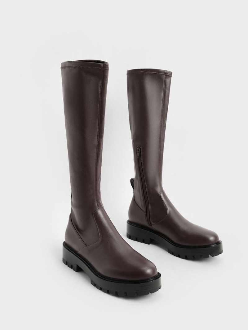 Cizme Pana La Genunchi Charles & Keith Faux Piele Maro Inchis | 720GPFCBQ