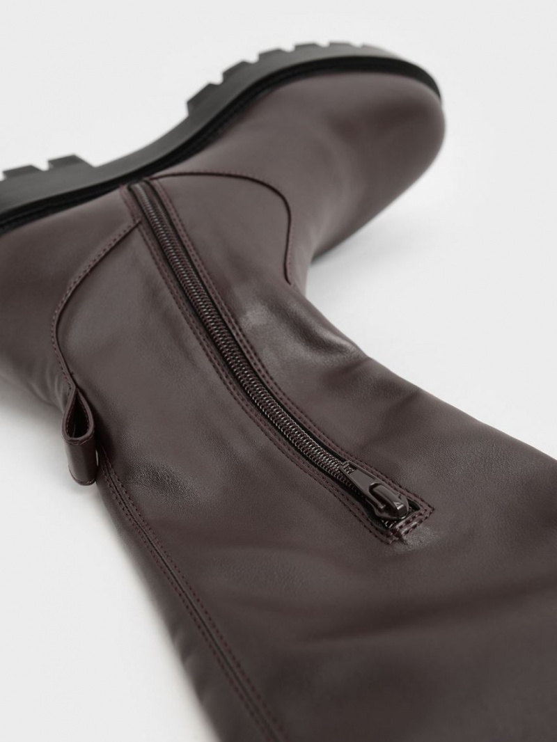 Cizme Pana La Genunchi Charles & Keith Faux Piele Maro Inchis | 720GPFCBQ