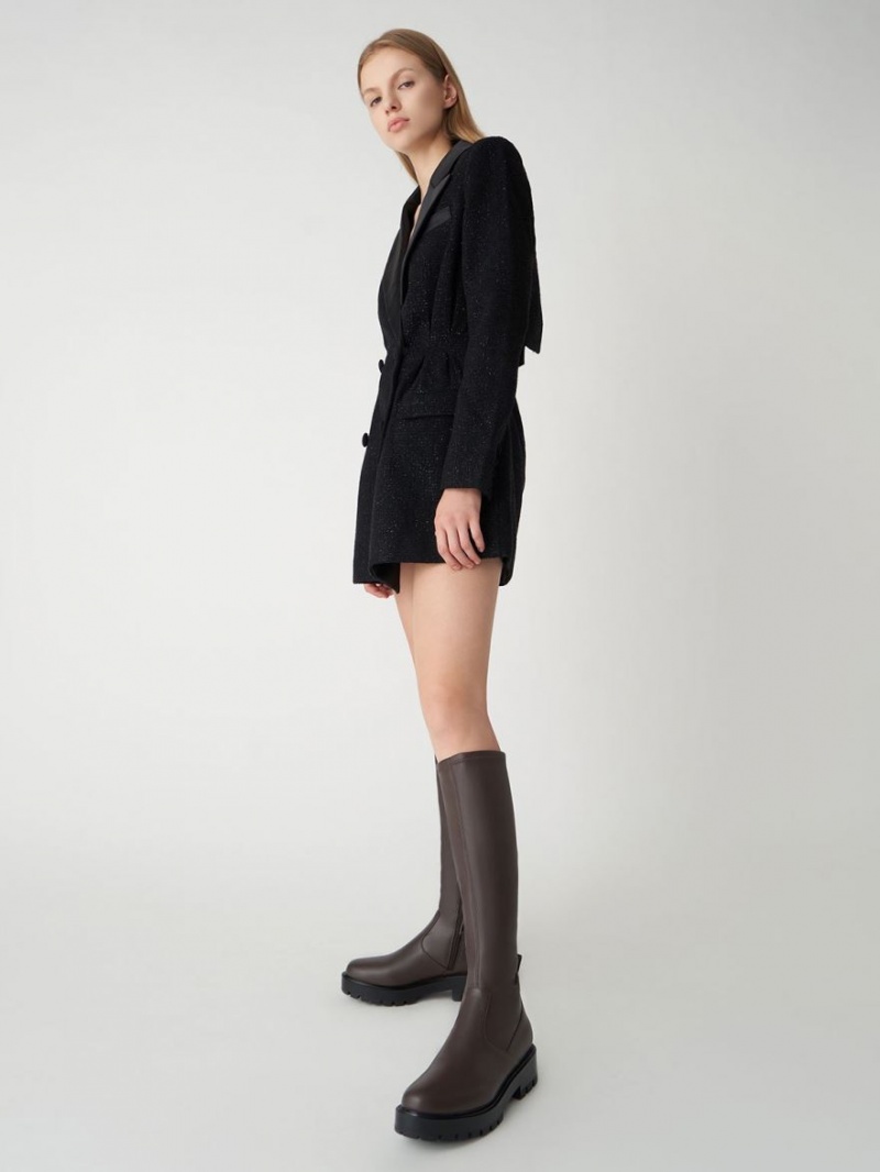 Cizme Pana La Genunchi Charles & Keith Faux Piele Maro Inchis | 720GPFCBQ