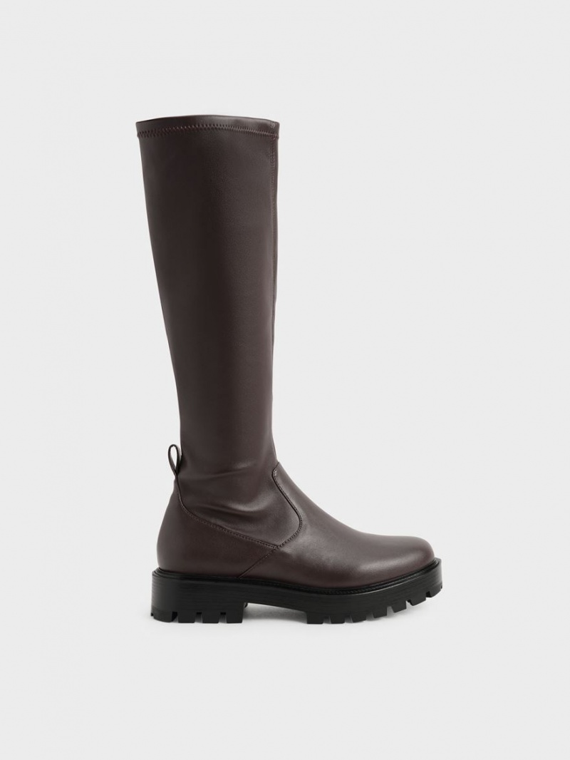 Cizme Pana La Genunchi Charles & Keith Faux Piele Maro Inchis | 720GPFCBQ