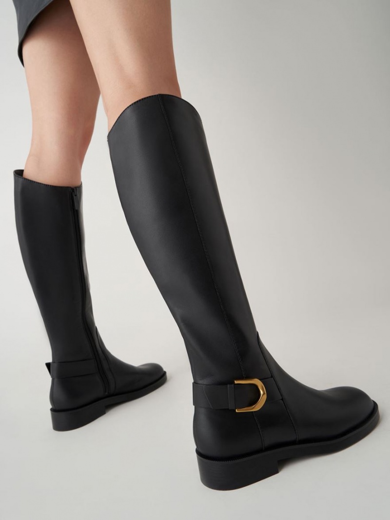 Cizme Pana La Genunchi Charles & Keith Gabine Piele Negrii | 721IKYTBH