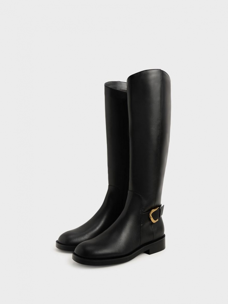 Cizme Pana La Genunchi Charles & Keith Gabine Piele Negrii | 721IKYTBH