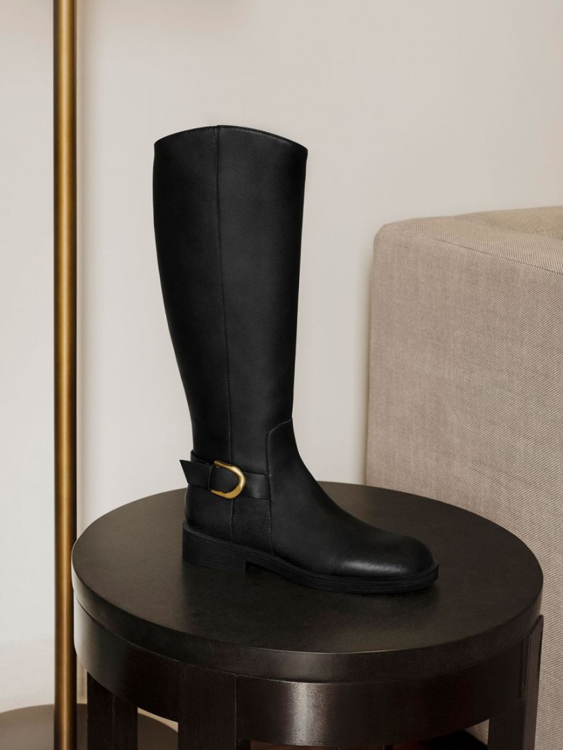 Cizme Pana La Genunchi Charles & Keith Gabine Piele Negrii | 721IKYTBH