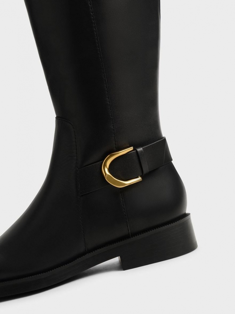 Cizme Pana La Genunchi Charles & Keith Gabine Piele Negrii | 721IKYTBH