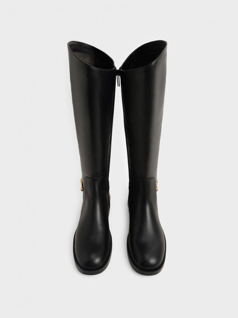 Cizme Pana La Genunchi Charles & Keith Gabine Piele Negrii | 721IKYTBH