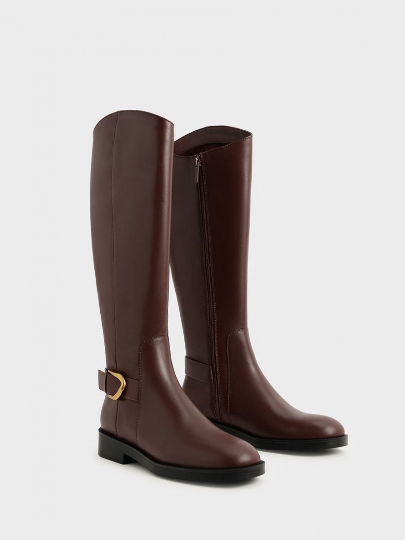 Cizme Pana La Genunchi Charles & Keith Gabine Piele Maro | 470SGWECH