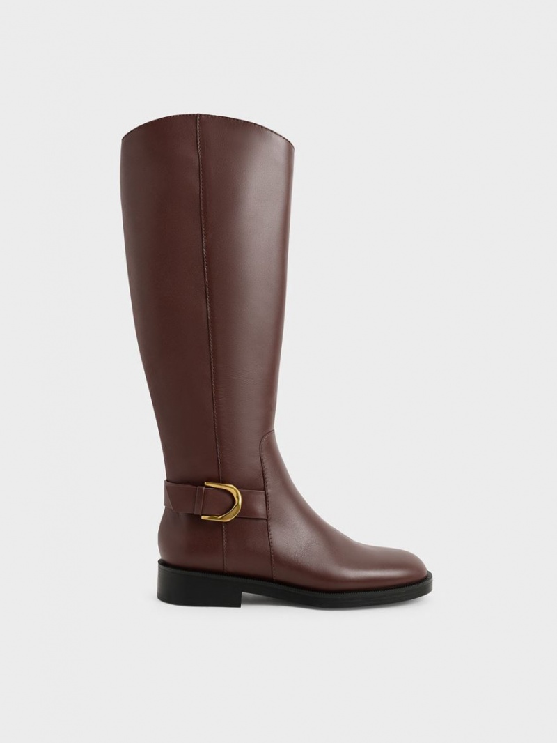 Cizme Pana La Genunchi Charles & Keith Gabine Piele Maro | 470SGWECH