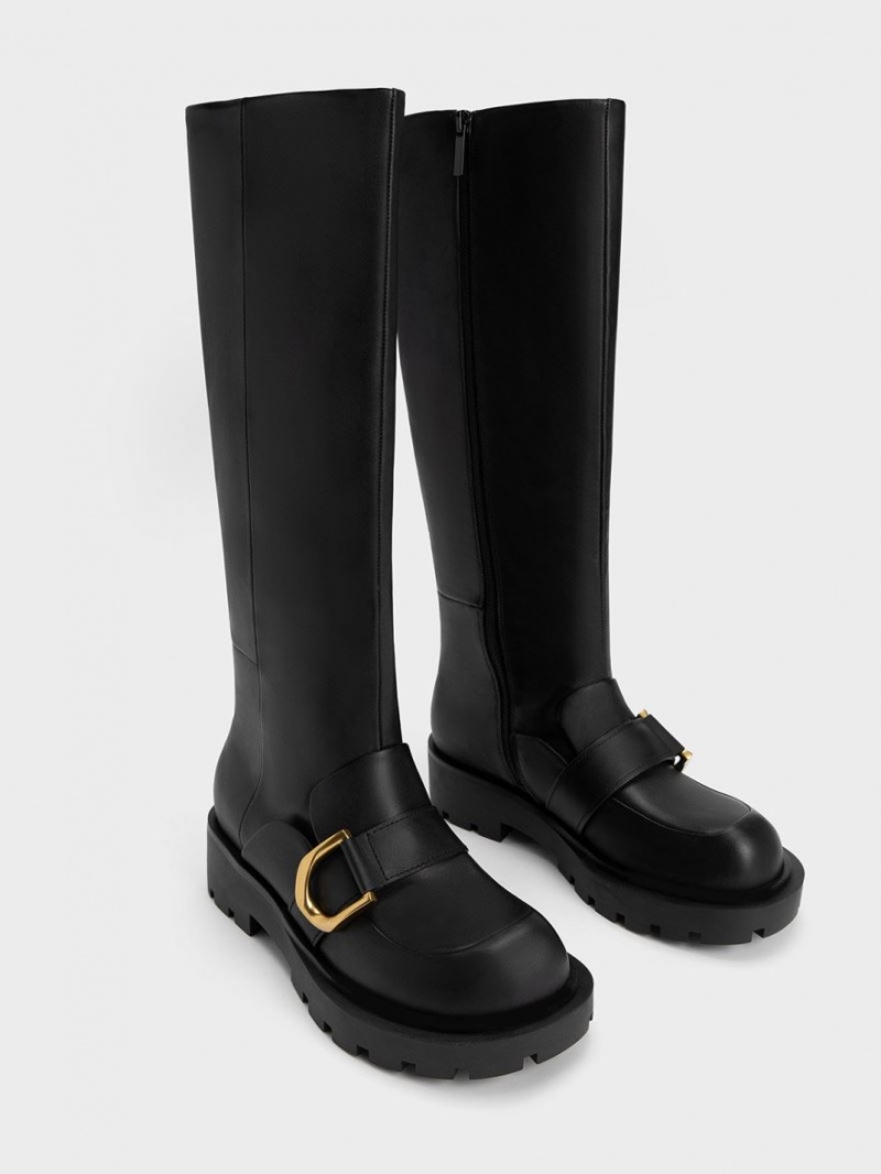 Cizme Pana La Genunchi Charles & Keith Gabine Loafer Negrii | 021NRUVGH