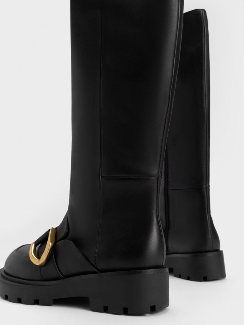 Cizme Pana La Genunchi Charles & Keith Gabine Loafer Negrii | 021NRUVGH