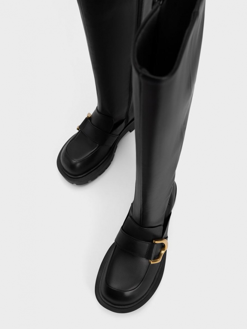 Cizme Pana La Genunchi Charles & Keith Gabine Loafer Negrii | 021NRUVGH