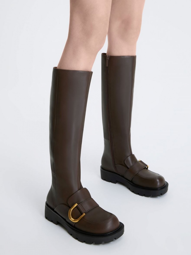 Cizme Pana La Genunchi Charles & Keith Gabine Loafer Maro Inchis | 985OTEMVK