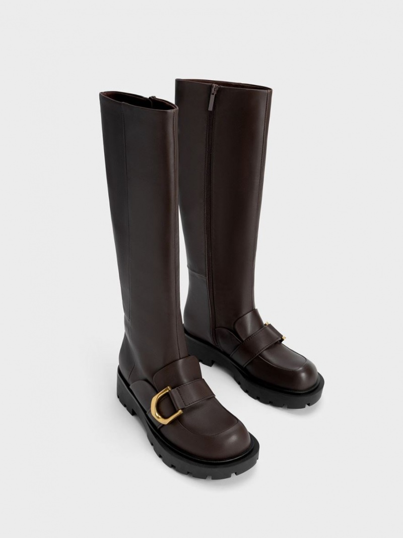 Cizme Pana La Genunchi Charles & Keith Gabine Loafer Maro Inchis | 985OTEMVK