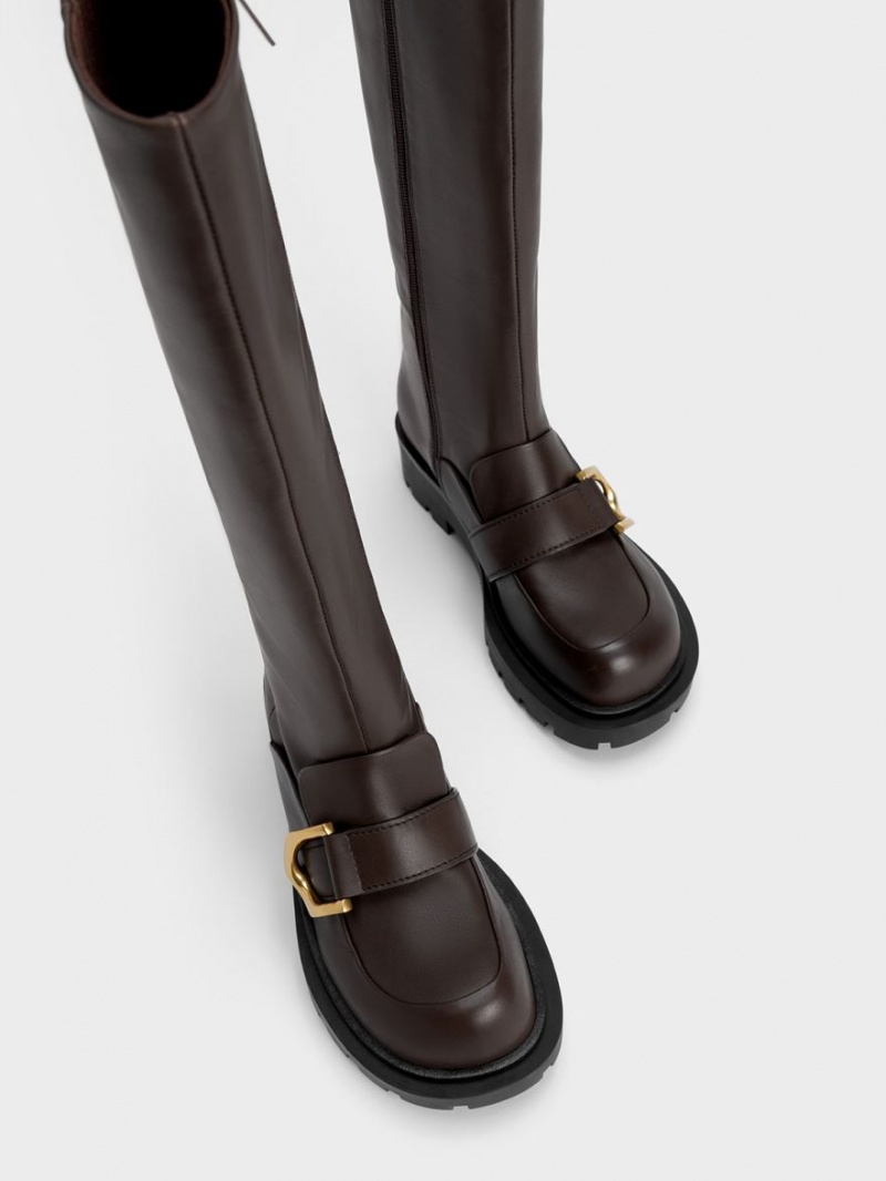 Cizme Pana La Genunchi Charles & Keith Gabine Loafer Maro Inchis | 985OTEMVK