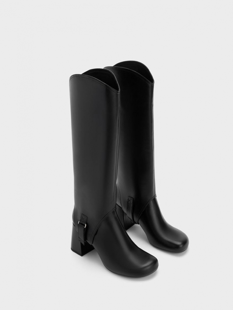 Cizme Pana La Genunchi Charles & Keith Gigi Block Heel Negrii | 489EIUMVT