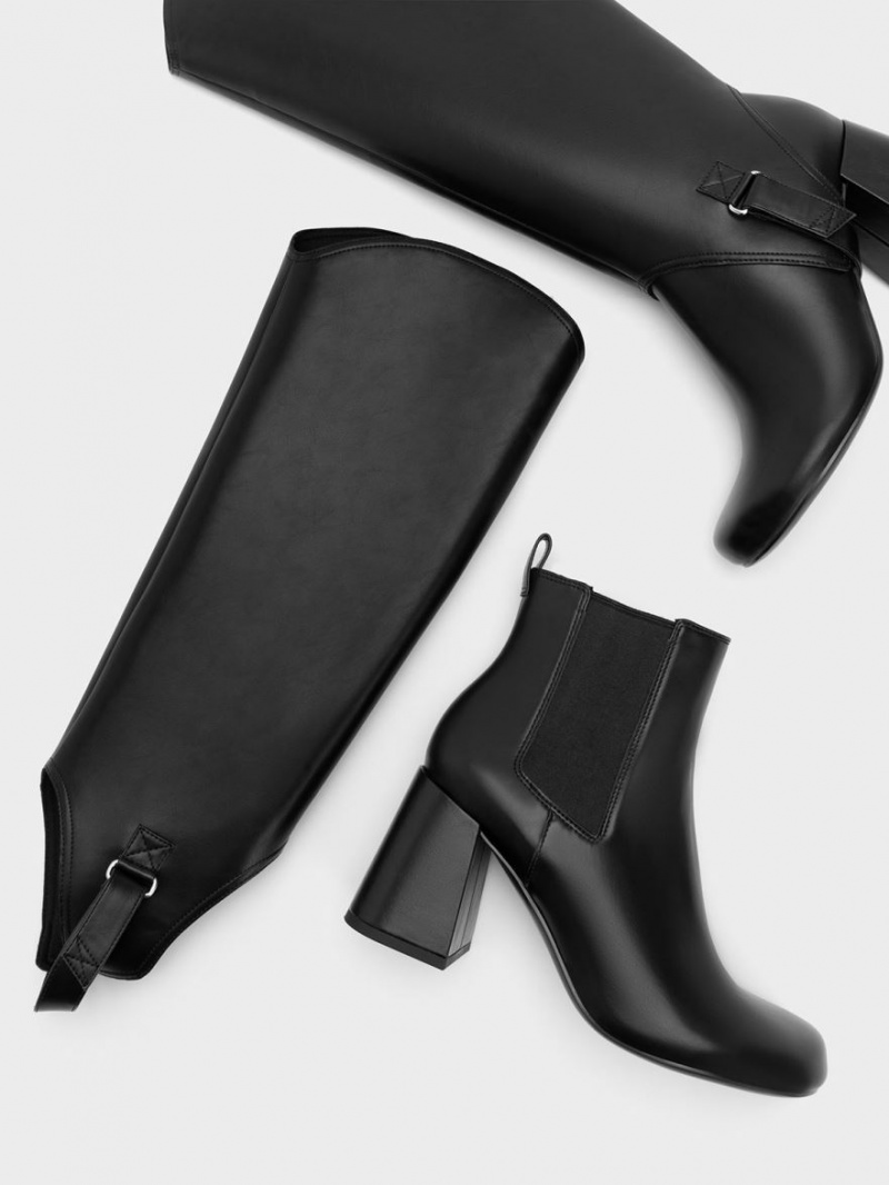 Cizme Pana La Genunchi Charles & Keith Gigi Block Heel Negrii | 489EIUMVT