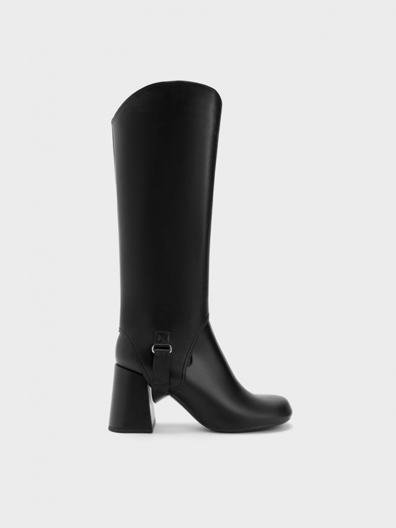 Cizme Pana La Genunchi Charles & Keith Gigi Block Heel Negrii | 489EIUMVT