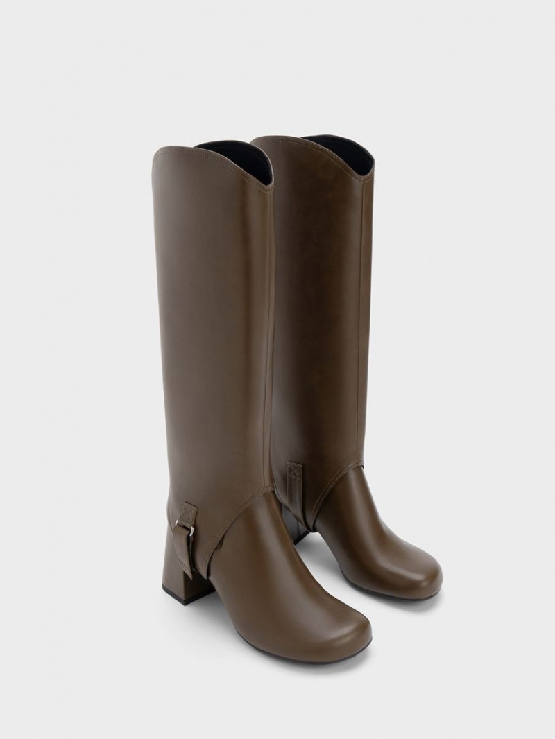 Cizme Pana La Genunchi Charles & Keith Gigi Block Heel Maro Inchis | 807RKPWIL