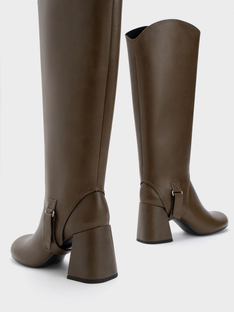 Cizme Pana La Genunchi Charles & Keith Gigi Block Heel Maro Inchis | 807RKPWIL